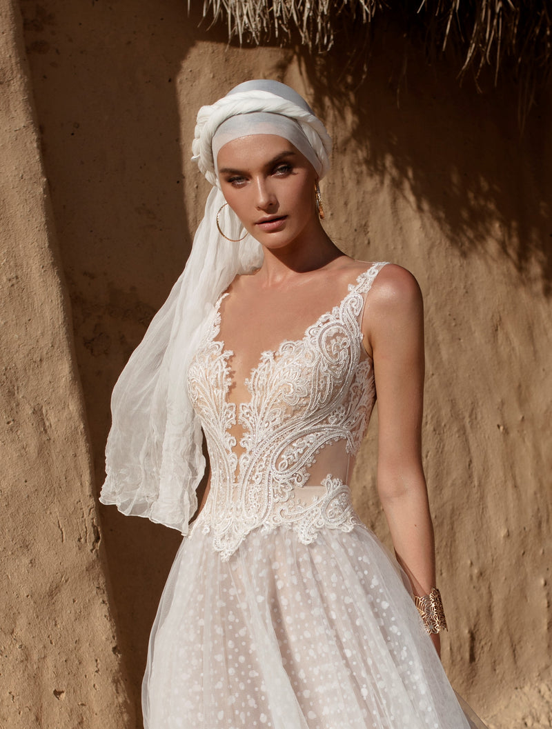 V-Neck Sleeveless Wedding Gown