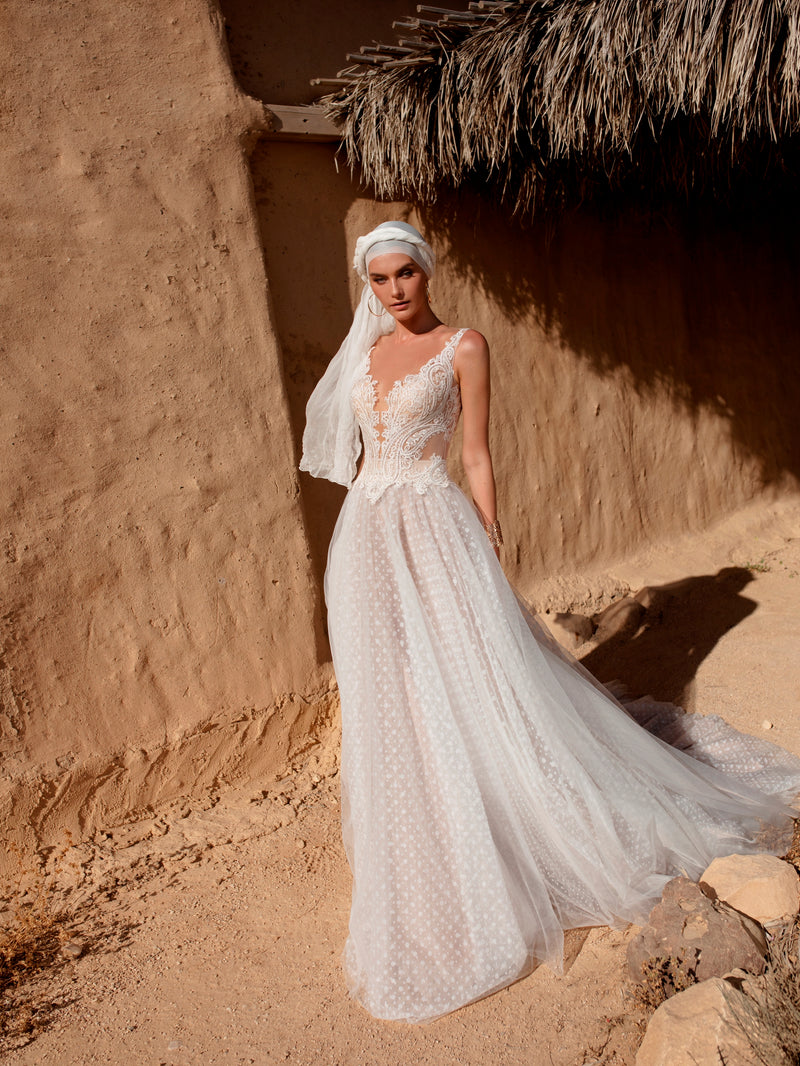 V-Neck Sleeveless Wedding Gown