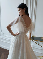 Short Sleeve V-Neck Lace Wedding Gown