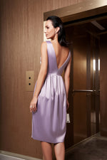 V-Neck Tea Length Satin Dress