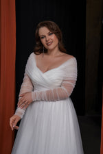 Off-Shoulder Long Sleeves A-Line Wedding Dress