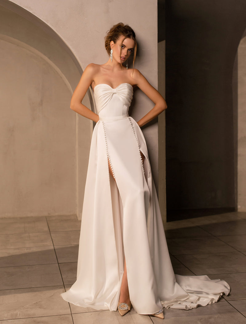 Robe de mariée trapèze sexy en satin avec double fente