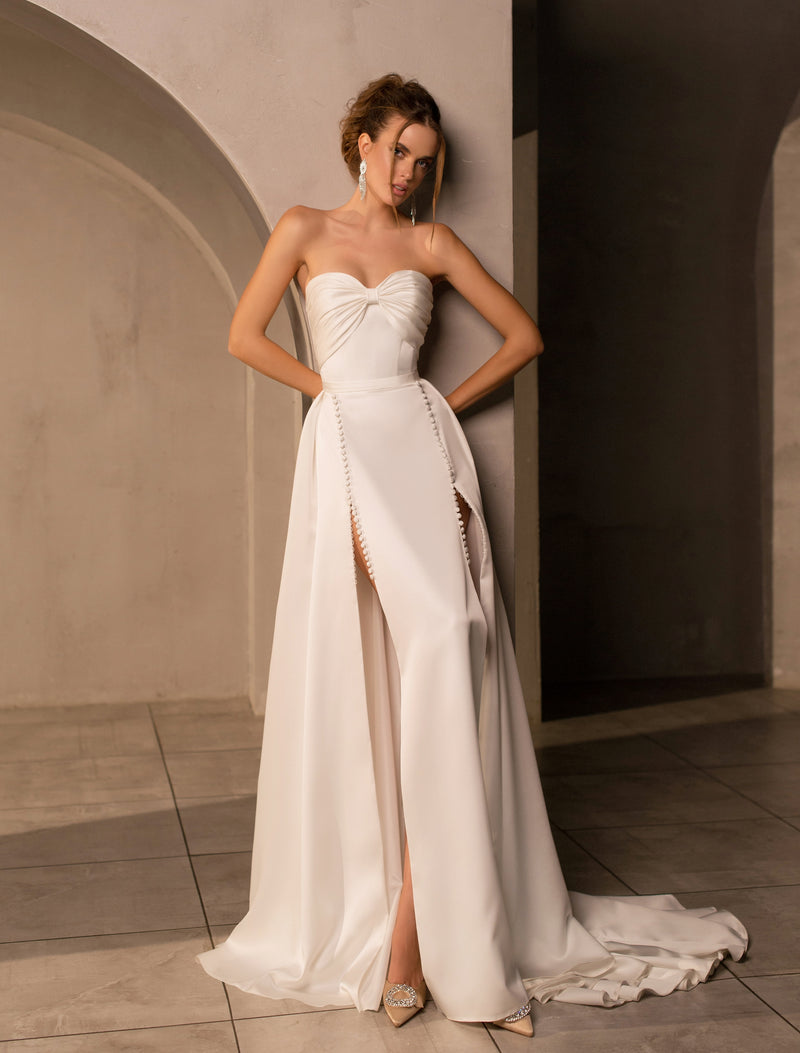 Sexy Strapless A-Line Satin Wedding Dress with Double Slit