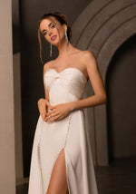 Sexy Strapless A-Line Satin Wedding Dress with Double Slit