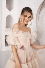 Strapless Tea Lengths Dress with Removable Sleeves