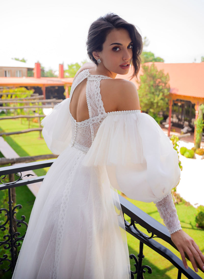 Puffy Sleeve Bridal Dress