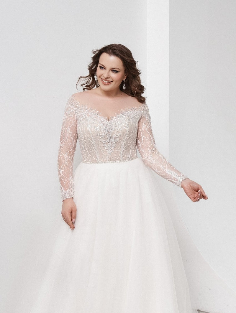 Sheer Long Sleeve Off-Shoulder A-Line Wedding Dress HAREM's Brides Sheer Long Sleeve Off-Shoulder A-Line Wedding Dress HAREM's Brides