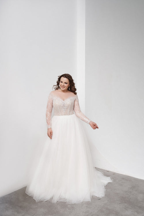 Sheer Long Sleeve Off-Shoulder A-Line Wedding Dress