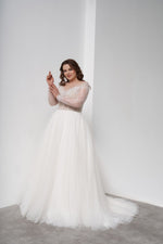 Sheer Long Sleeve Off-Shoulder A-Line Wedding Dress