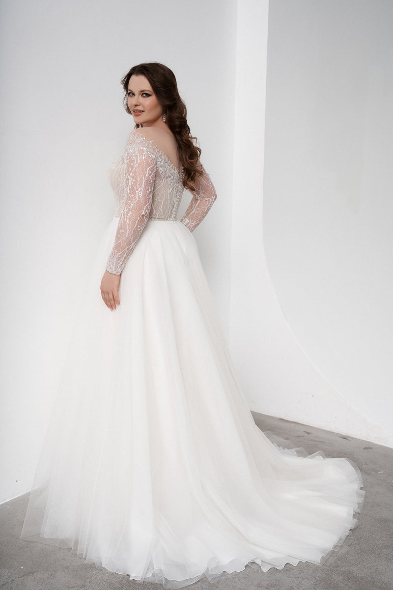 Sheer Long Sleeve Off-Shoulder A-Line Wedding Dress HAREM's Brides Sheer Long Sleeve Off-Shoulder A-Line Wedding Dress HAREM's Brides