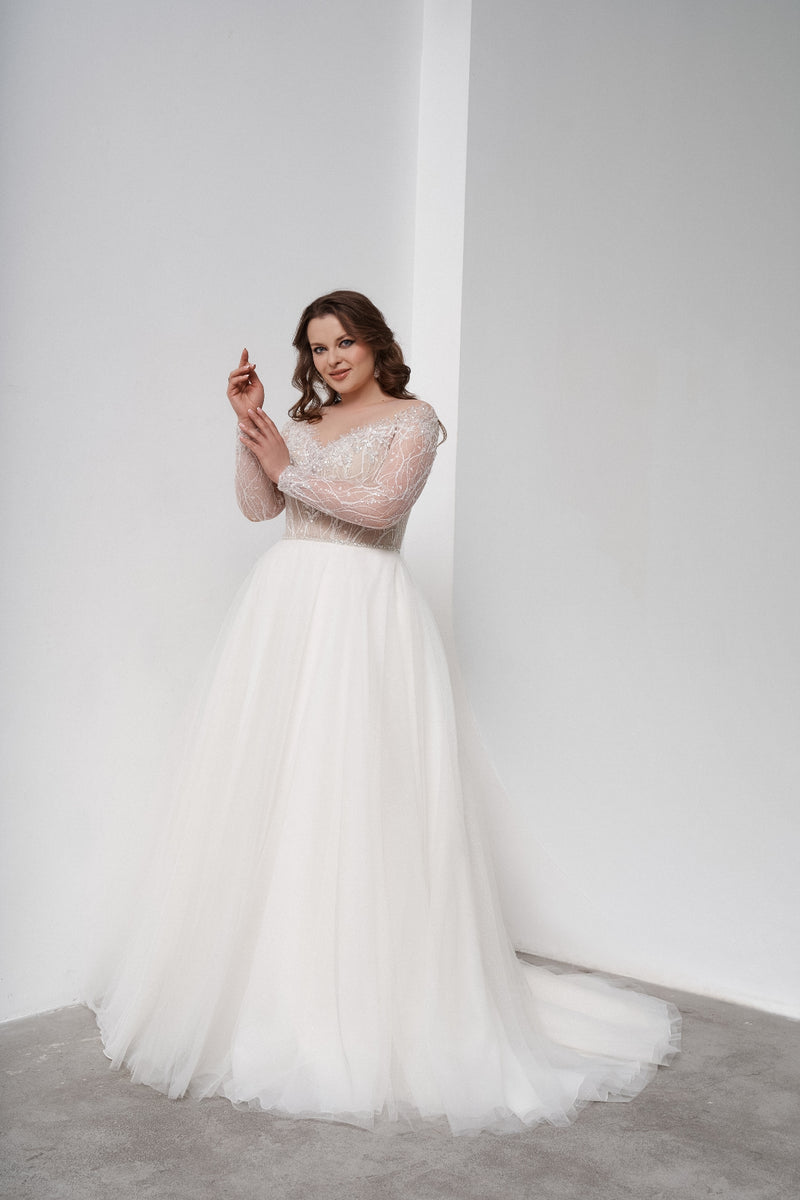 Sheer Long Sleeve Off-Shoulder A-Line Wedding Dress