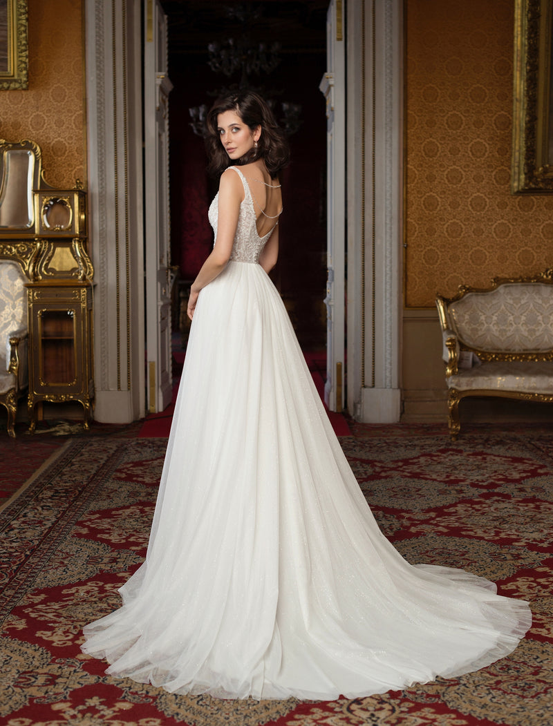 V-Neck A-Line Wedding Dress With Removable Cape