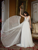 V-Neck A-Line Wedding Dress With Removable Cape