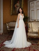 V-Neck A-Line Wedding Dress With Removable Cape