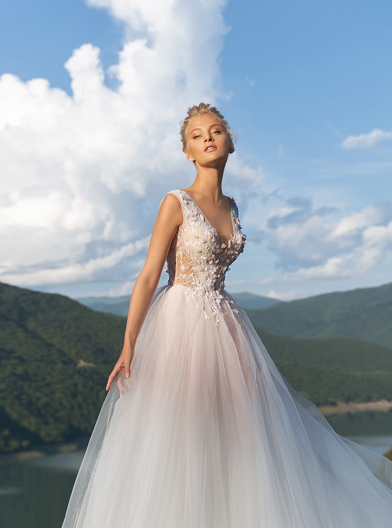 Beaded Body Colored Ball Gown