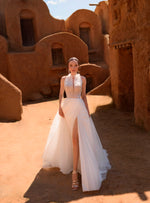 2in1 High Neck Wedding Gown with Removable  Sleeves