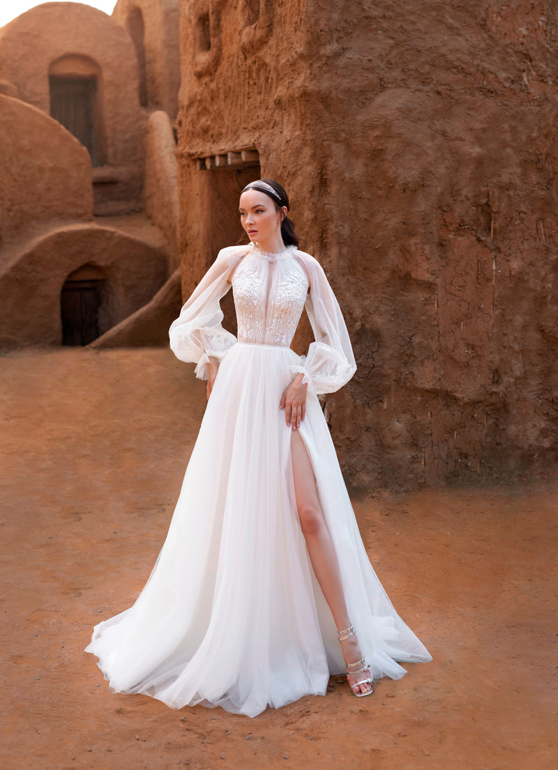 2in1 High Neck Wedding Gown with Removable  Sleeves
