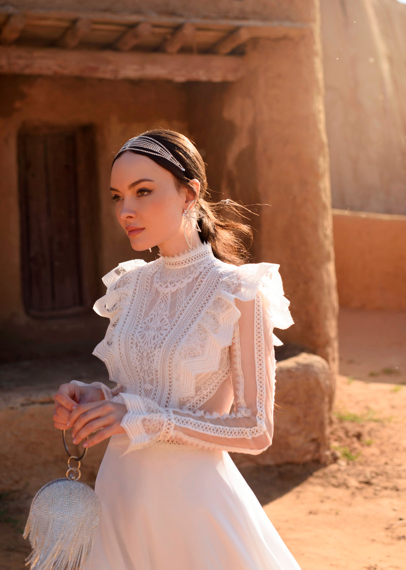Long Sleeve A-Line Boho Wedding Gown HAREM's Brides Long Sleeve A-Line Boho Wedding Gown HAREM's Brides