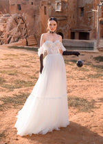 Off-the-shoulder A-Line Lace Wedding Gown
