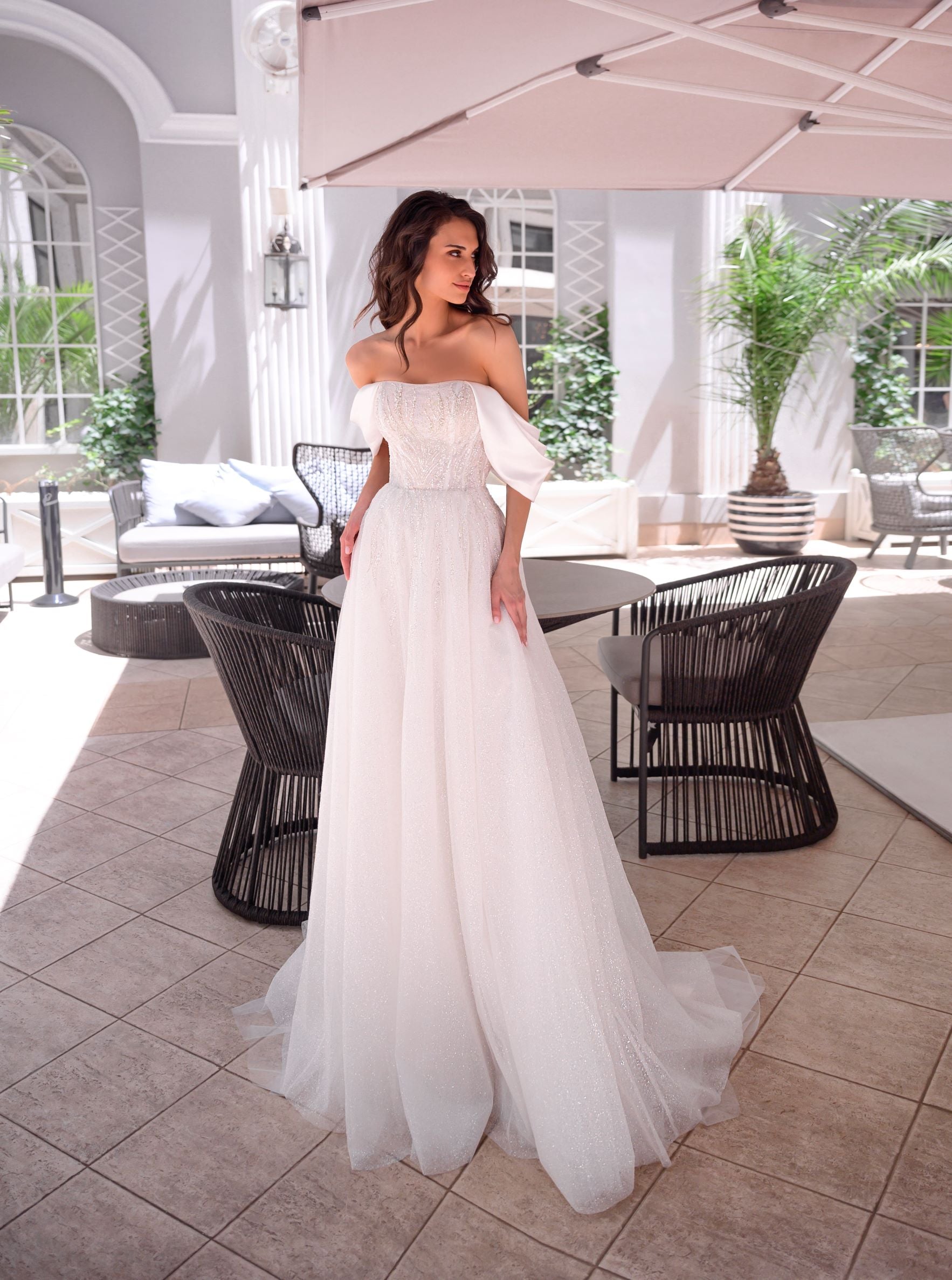 Off shoulder shop a line gown