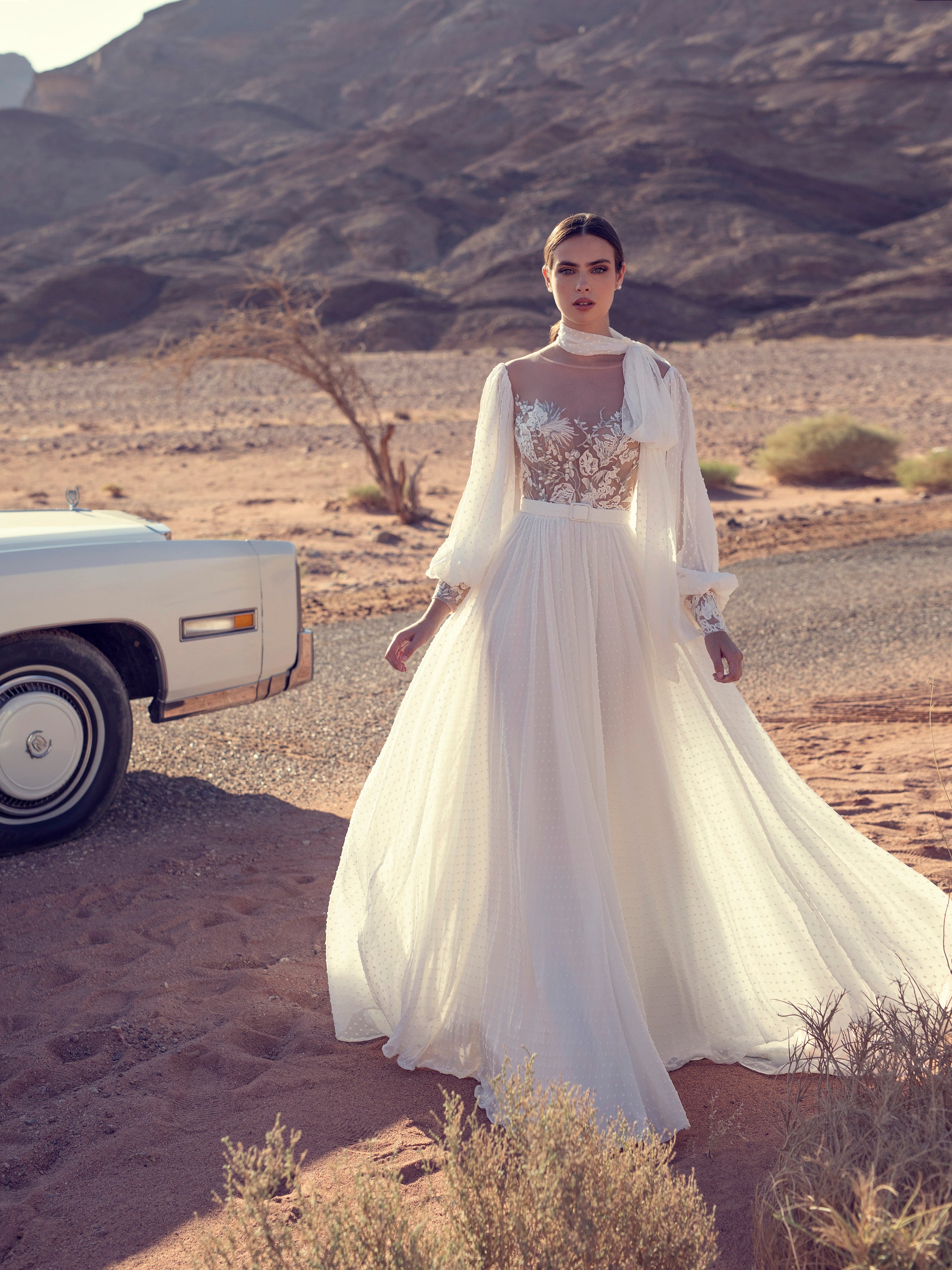 long sleeve polka dot wedding dress Tea Length Long Sleeve Vintage Polka Dot Illusion Bateau And Tulle Wed DorrisDress
