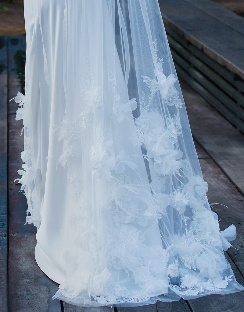 Strapless Wedding Dress with Tulle Cape