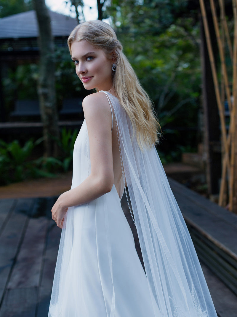 Strapless Wedding Dress with Tulle Cape – HAREM's Brides