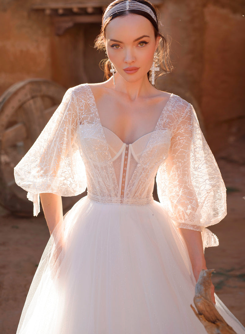 Mesmerizing A-Line V-Neck Wedding Dress HAREM's Brides Mesmerizing A-Line V-Neck Wedding Dress HAREM's Brides