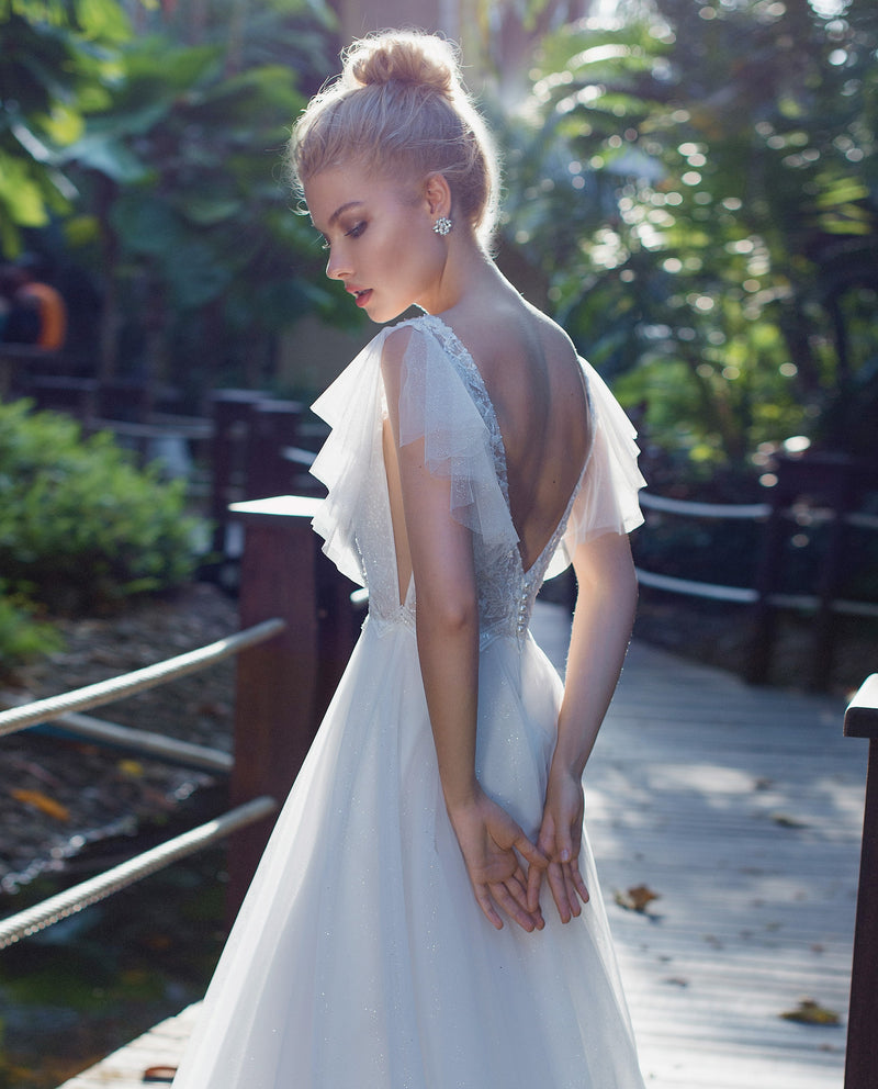 Butterfly Sleeves A-Line Wedding Dress