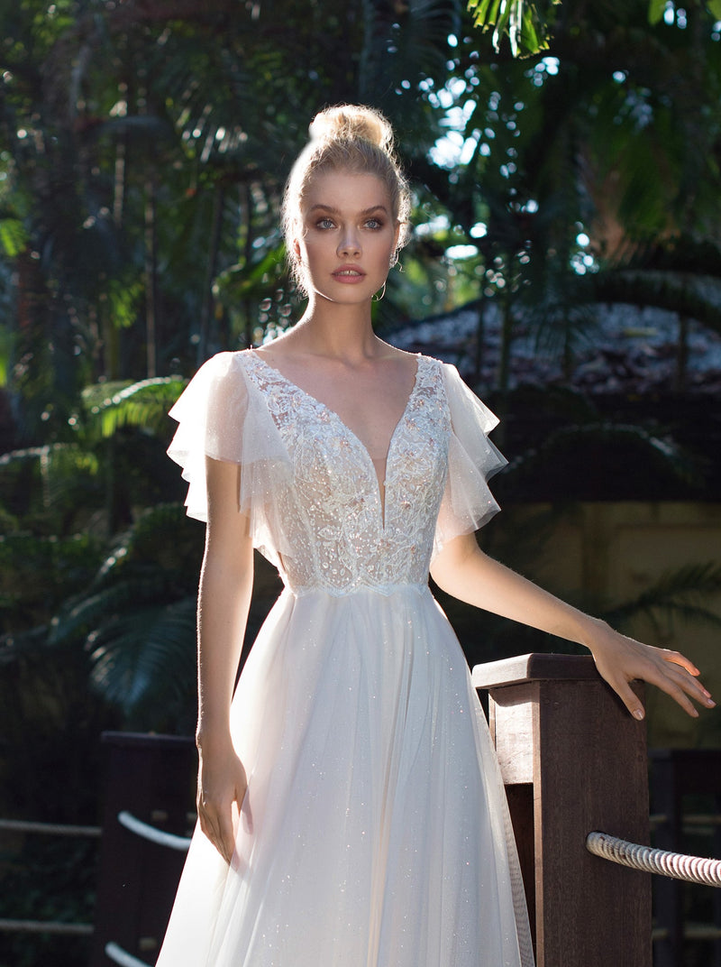 Butterfly Sleeves A-Line Wedding Dress