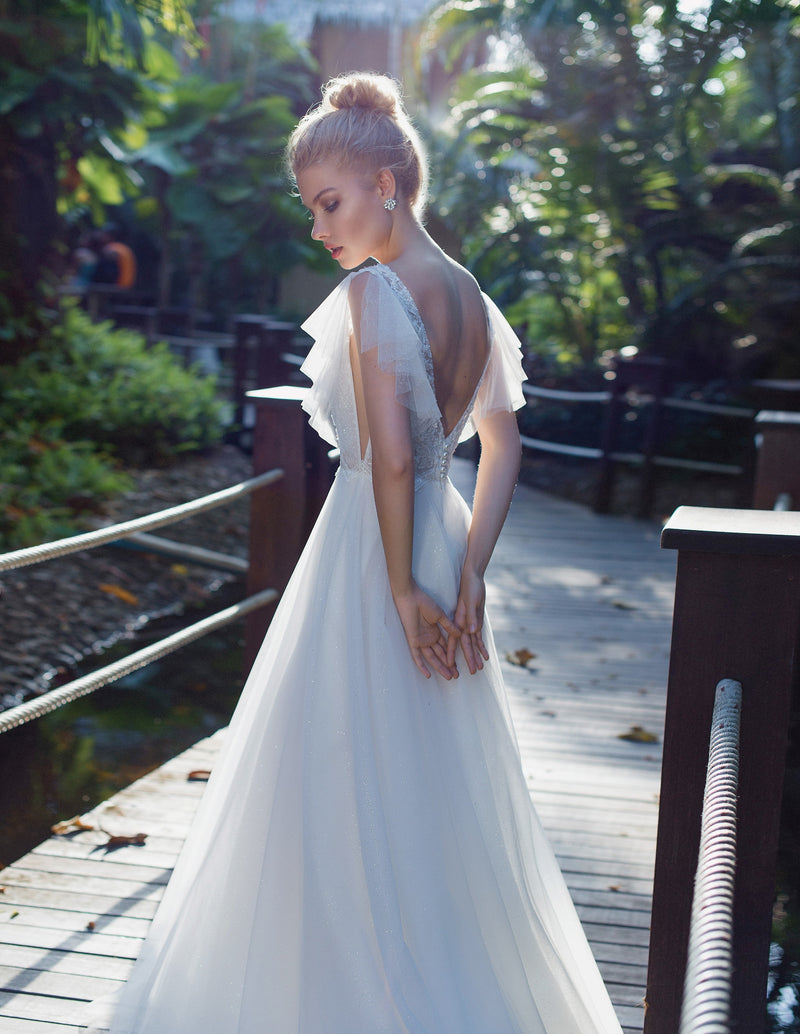 Butterfly Sleeves A-Line Wedding Dress