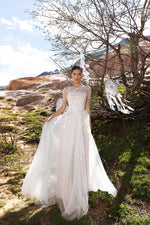 Short Sleeve A-Line Modest Wedding Dress