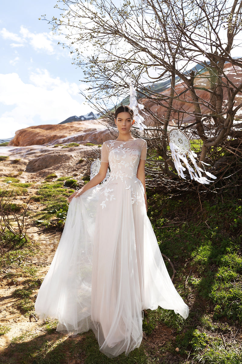 Short Sleeve A-Line Modest Wedding Dress HAREM's Brides Short Sleeve A-Line Modest Wedding Dress HAREM's Brides