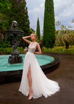 Breathtaking High Neck Wedding Gown with Removable Sleeves