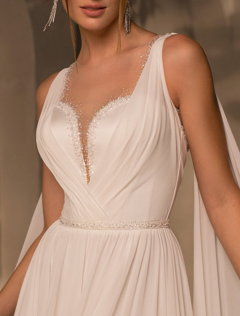 Vestido de novia evasé de hadas con alas de ángel