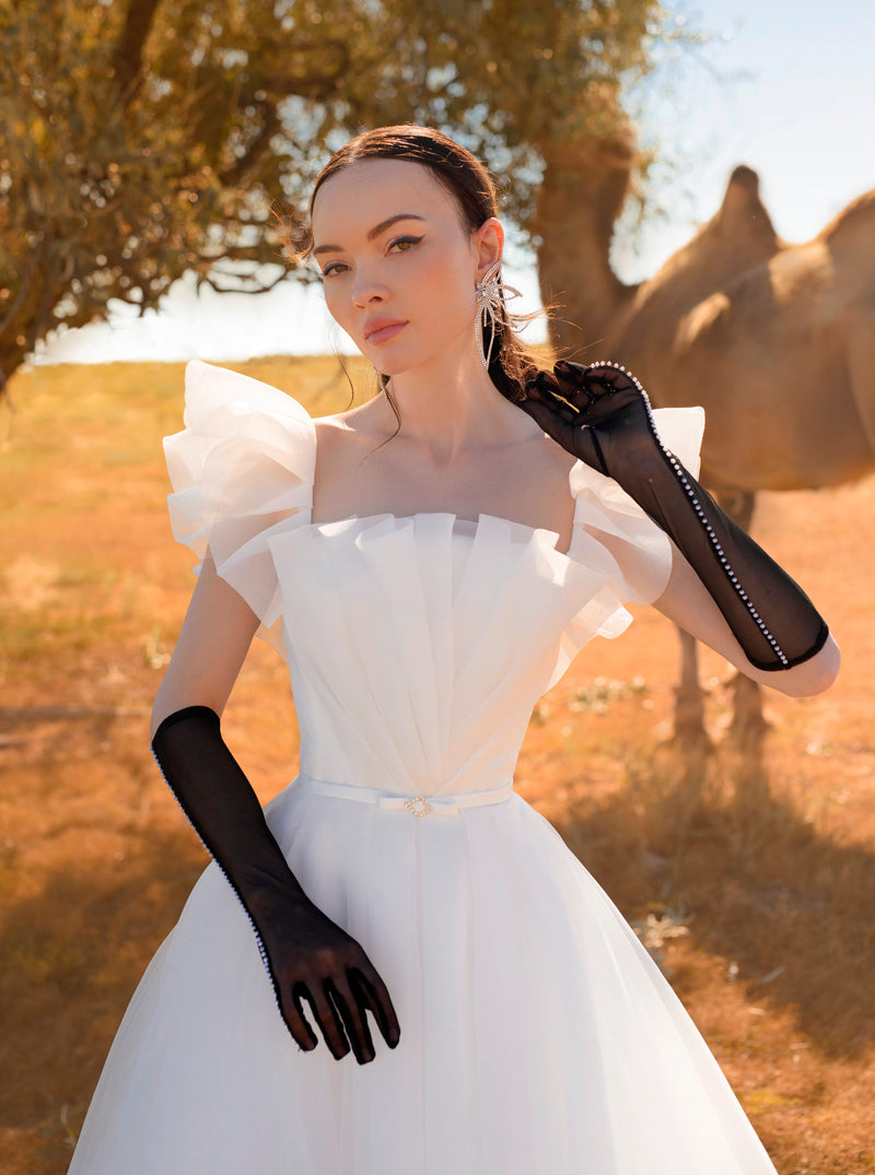 a line minimalist dress Minimalist Crepe Modest A-line Long Sleeve Wedding Dress Debora Made to Order / Ivory / Custom (Plus Size)