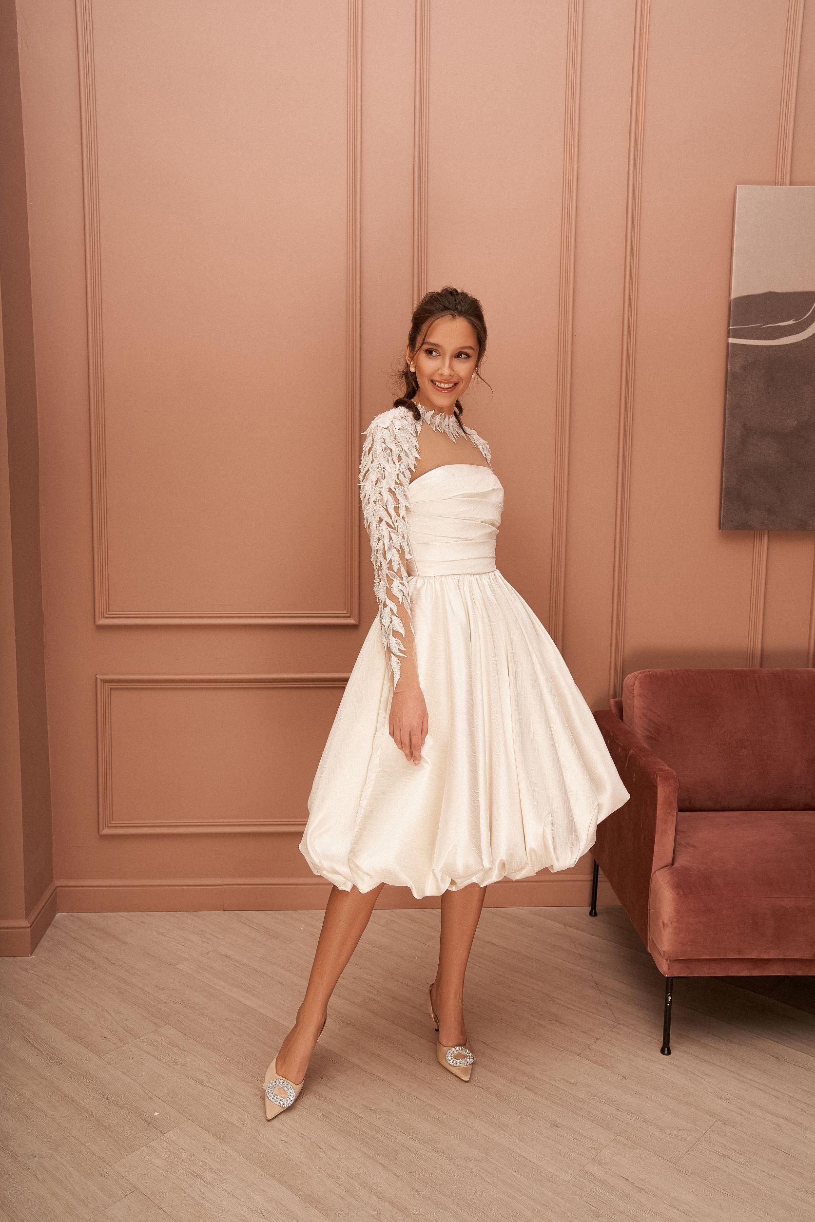 Elegant 3D Lace Long Sleeve Short Occasion Dress HAREM s Brides