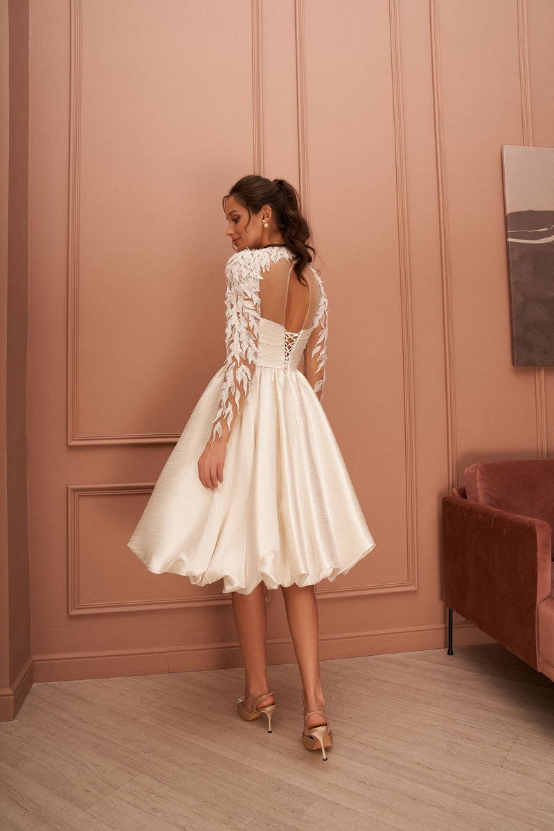 Elegant 3D-Lace Long Sleeve Short Occasion Dress – HAREM's Brides Elegant 3D-Lace Long Sleeve Short Occasion Dress – HAREM's Brides