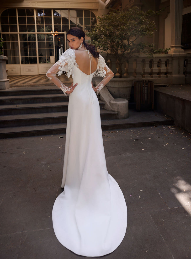 Simple Long Sleeve Bohemian Style Bridal Dress