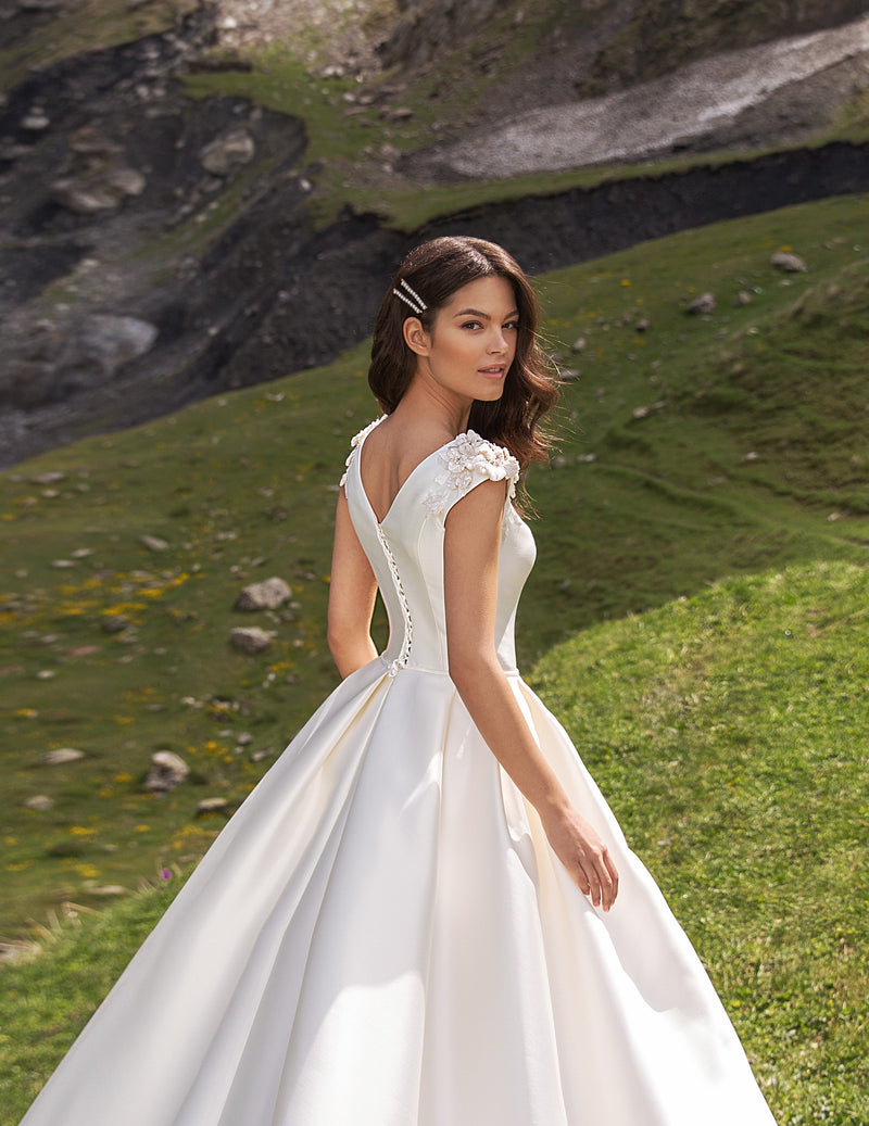 Elegant Minimalist Cape Sleeves Mikado Wedding Dress