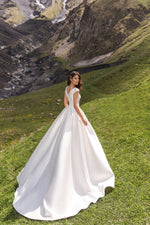 Elegant Minimalist Cape Sleeves Mikado Wedding Dress