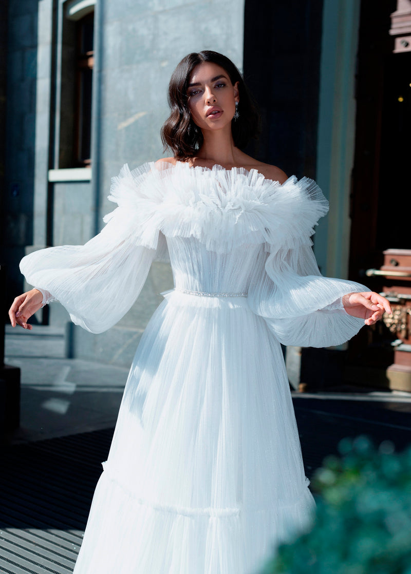 Vestido de novia convertible de corte A con bolero