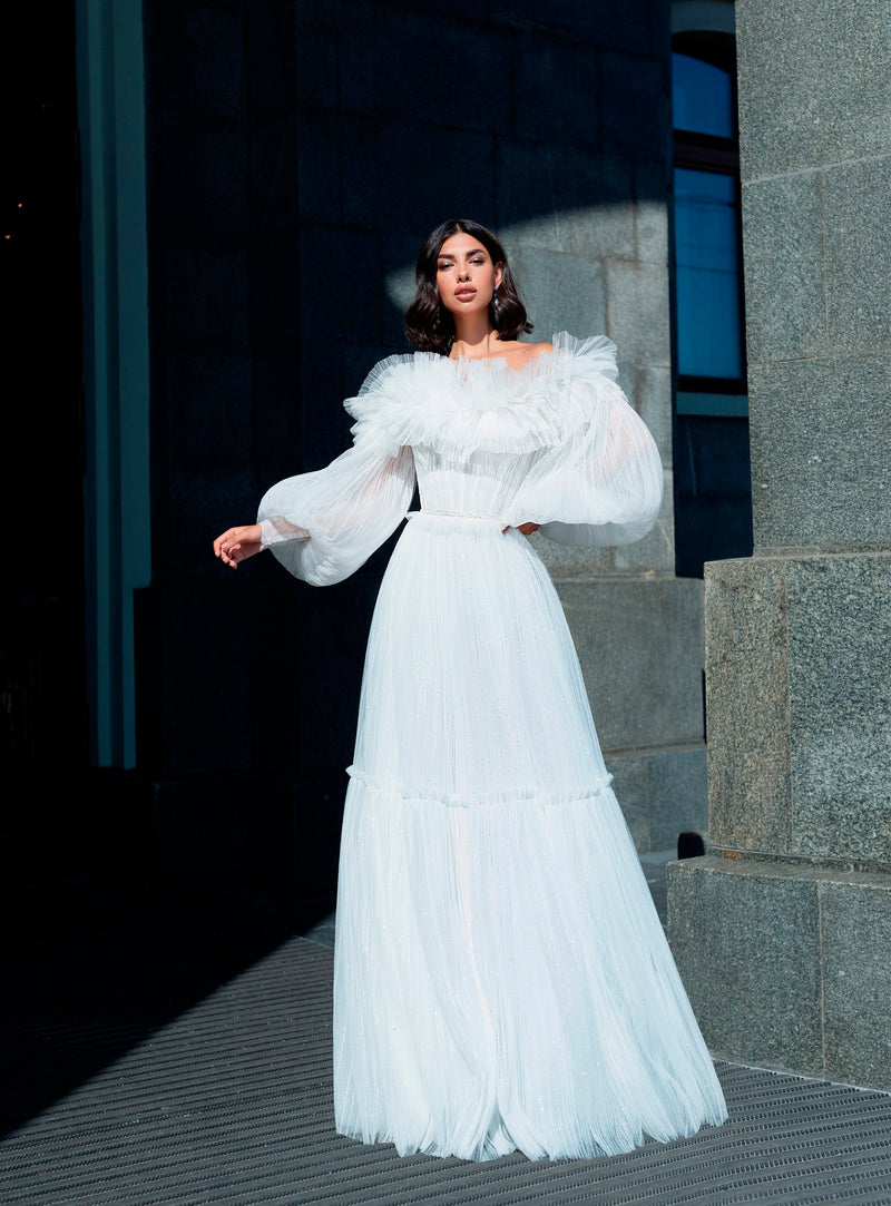 Robe de mariée trapèze convertible avec boléro