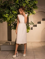 Elegant High Neck Midi Silk White Dress