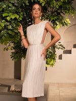 Elegant High Neck Midi Silk White Dress