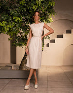 Elegant High Neck Midi Silk White Dress