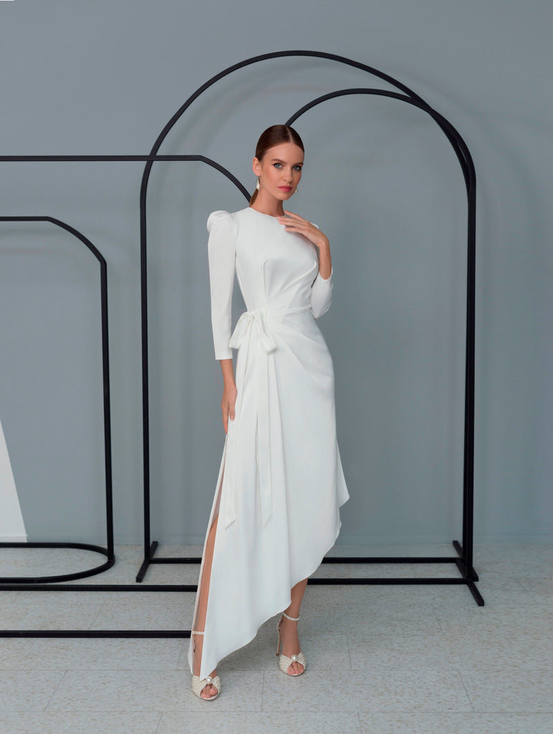 Long Sleeve Midi White Elegant Bridal Dress EU42 / Off-White Long Sleeve Midi White Elegant Bridal Dress EU42 / Off-White