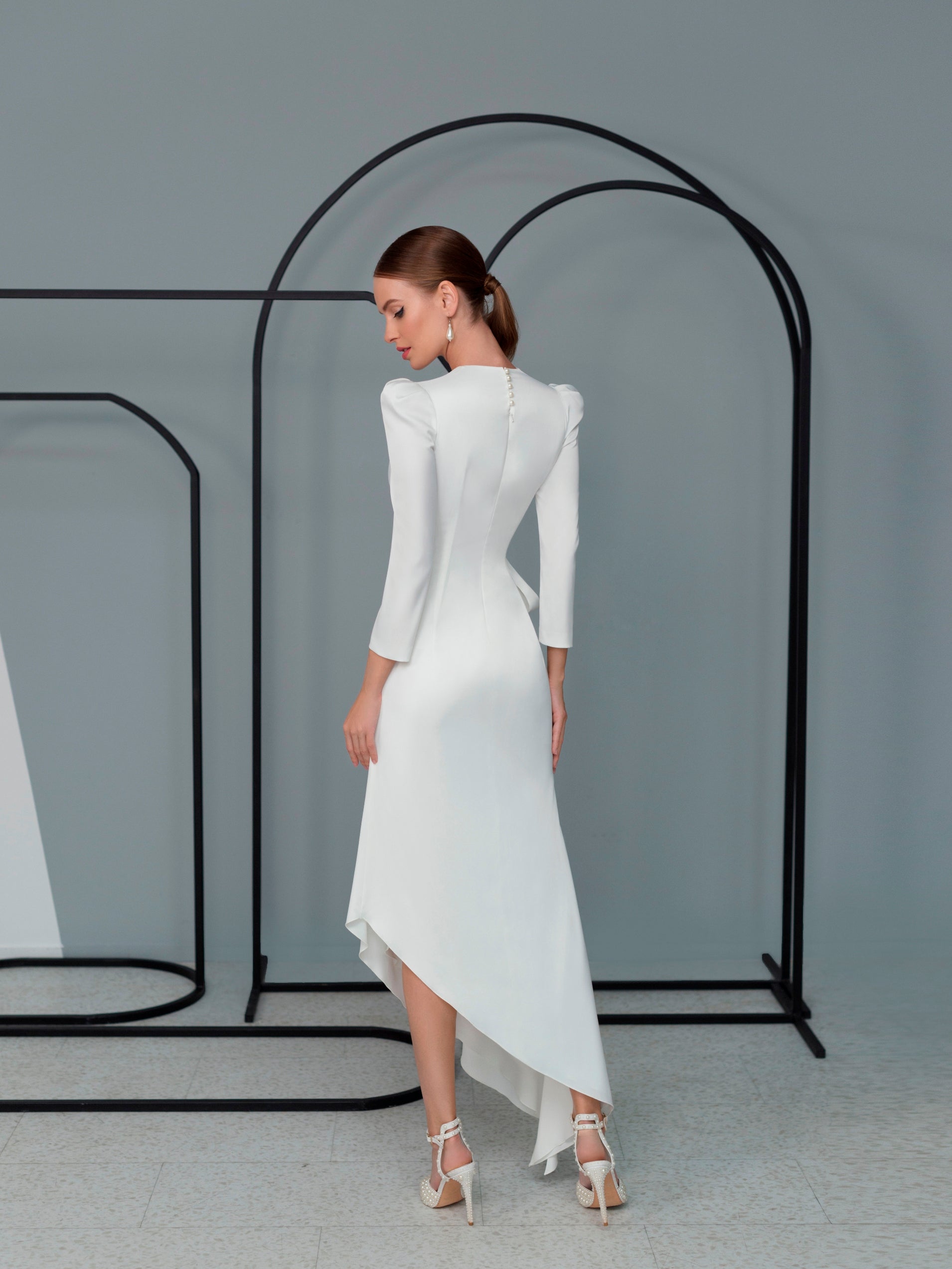 Long Sleeve Midi White Elegant Bridal Dress EU42 / Off-White Long Sleeve Midi White Elegant Bridal Dress EU42 / Off-White