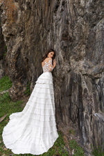 Long Sleeve Tiered Skirt Wedding Gown