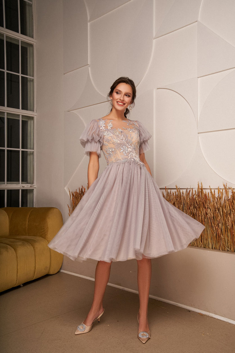 Midi Tulle Dress with Cap Sleeves